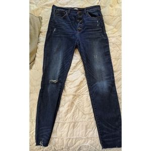 Distressed high rise jeans